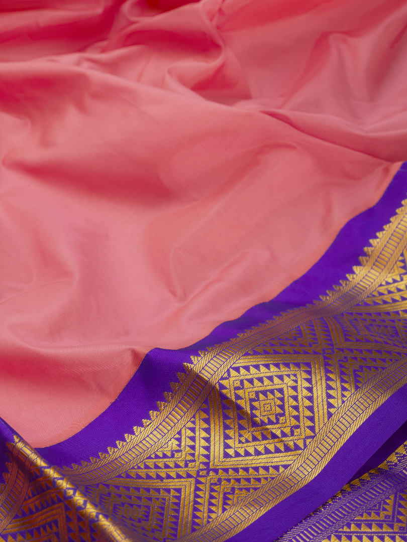 Pink with Violet 9 Yards Kanchivaram Silk Saree