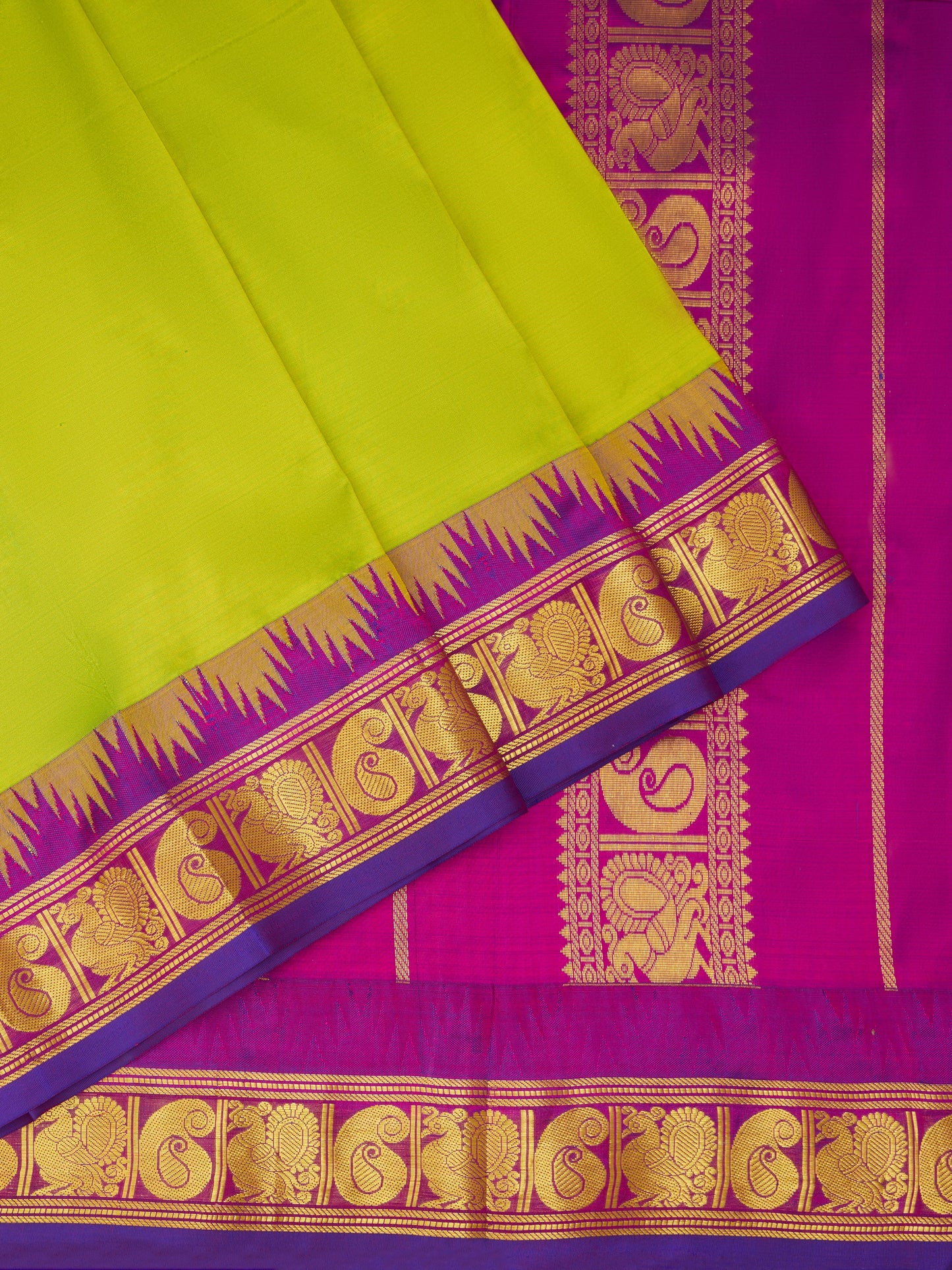 Sneha Green with Purple 9 Yards Kanchivaram Silk Saree