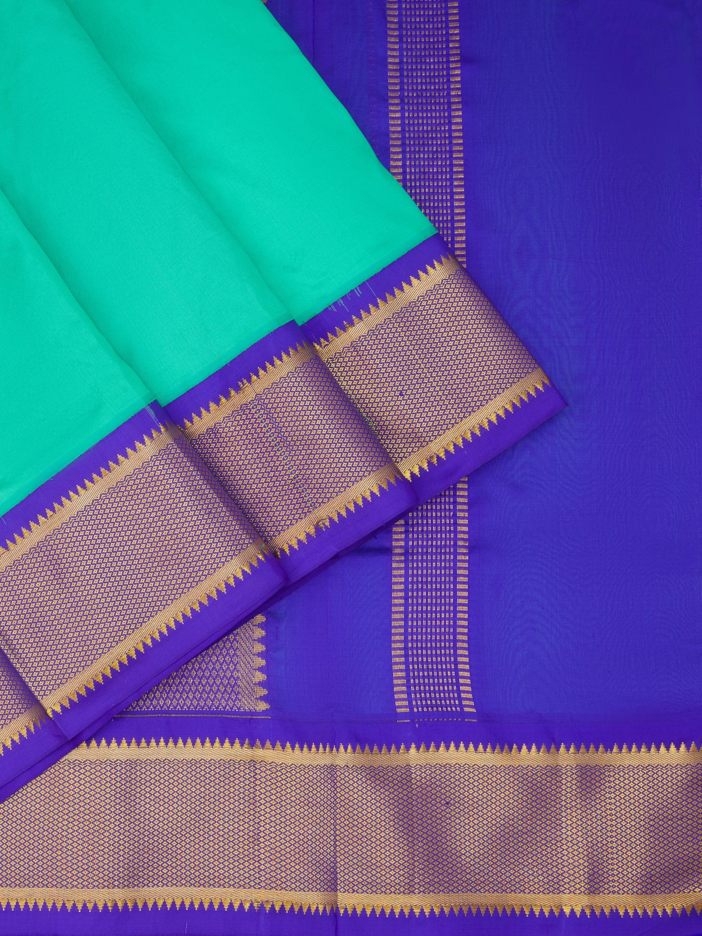 Green with Violet 9 Yards Kanchivaram Silk Saree