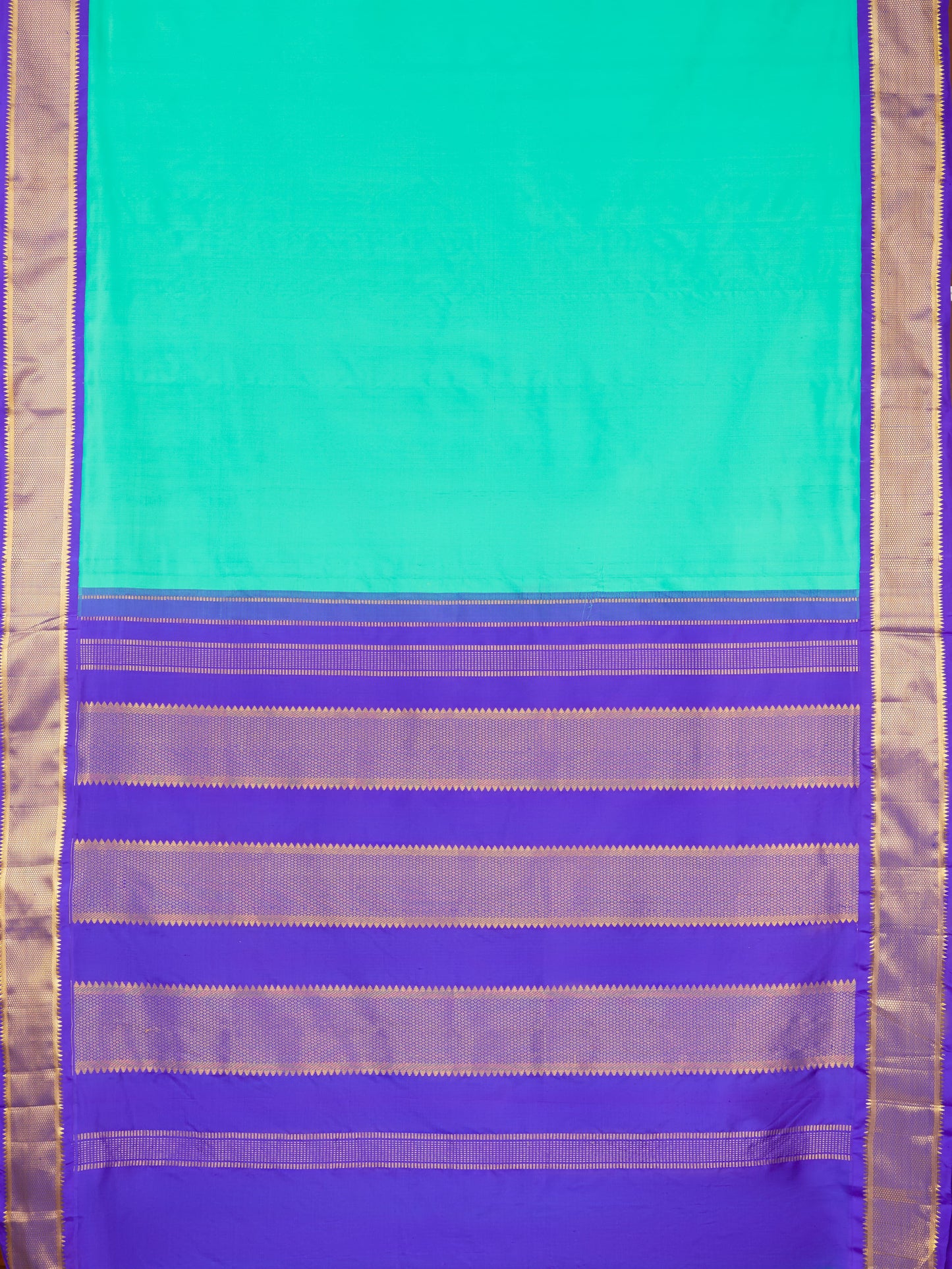 Green with Violet 9 Yards Kanchivaram Silk Saree