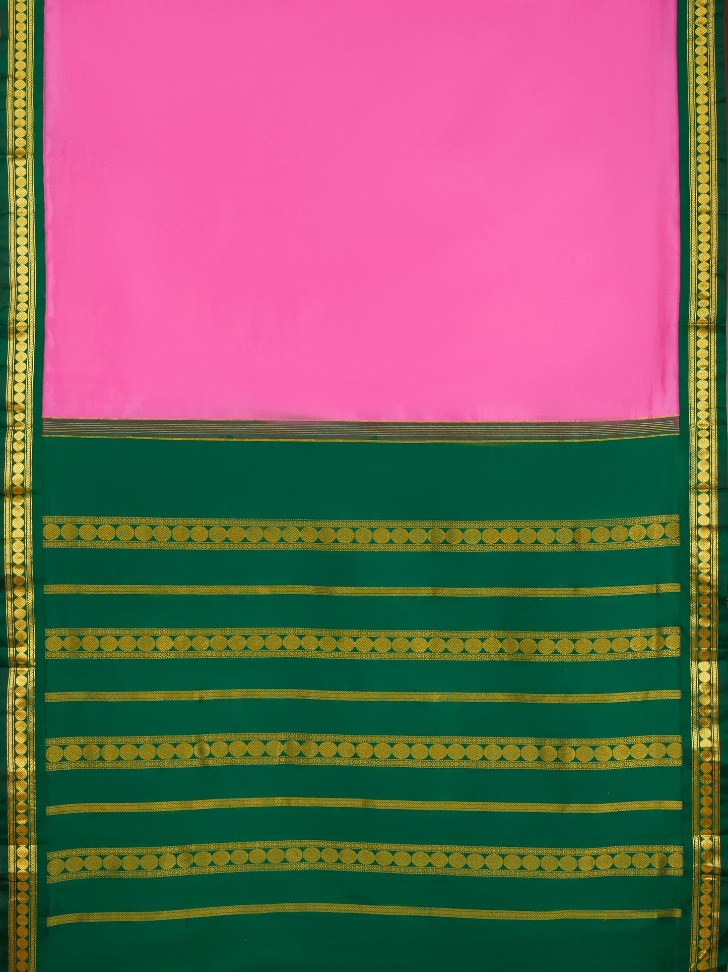 Lotus Pink with Bottle Green 9 Yards Kanchivaram Silk Saree
