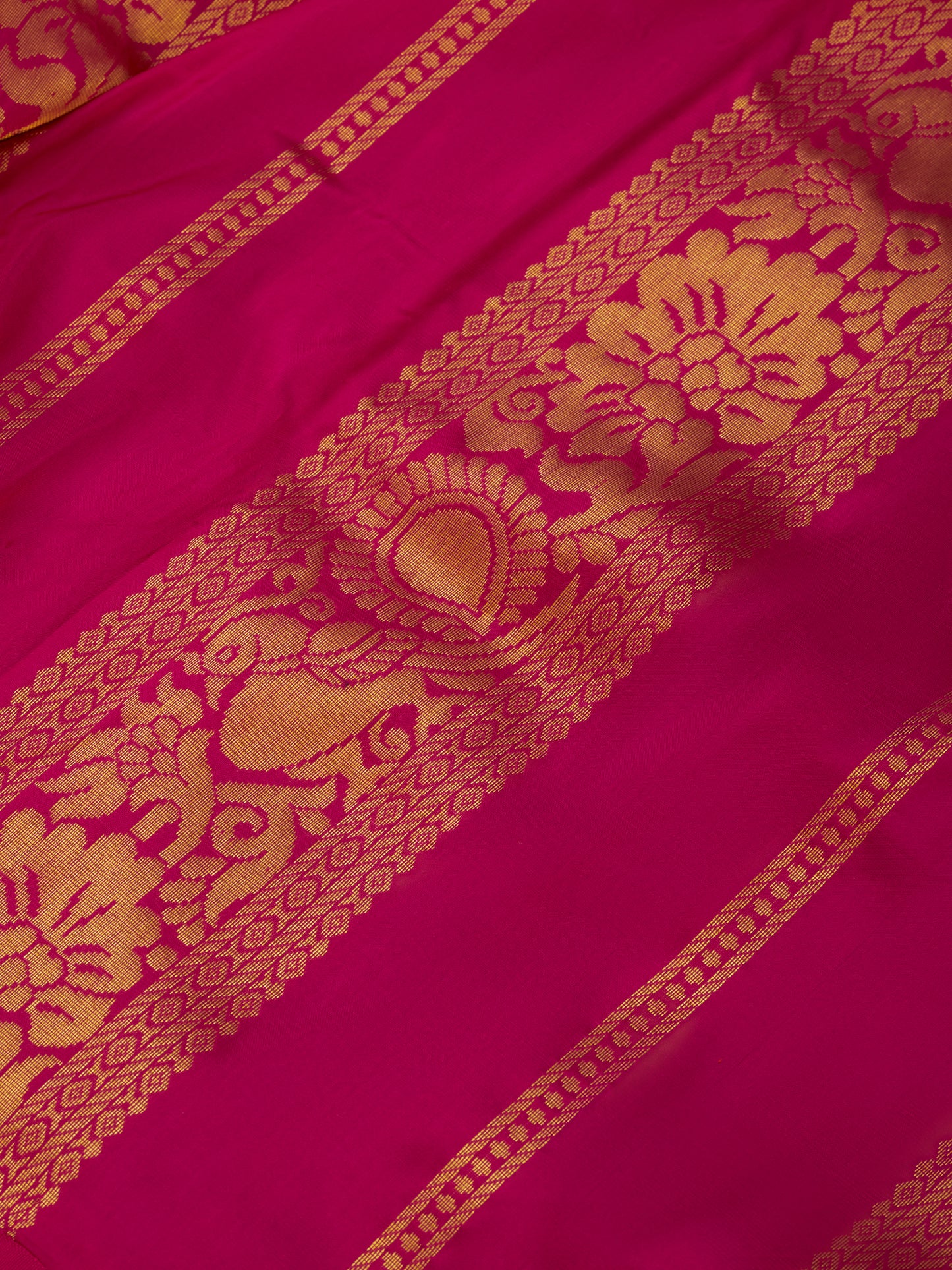 Turquoise Blue with Rani Pink 9 Yards Kanchivaram Silk Saree