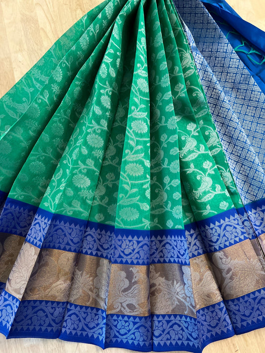 Green Semi Silk Cotton Saree