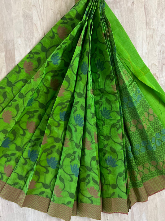 Green Semi Silk Cotton Saree