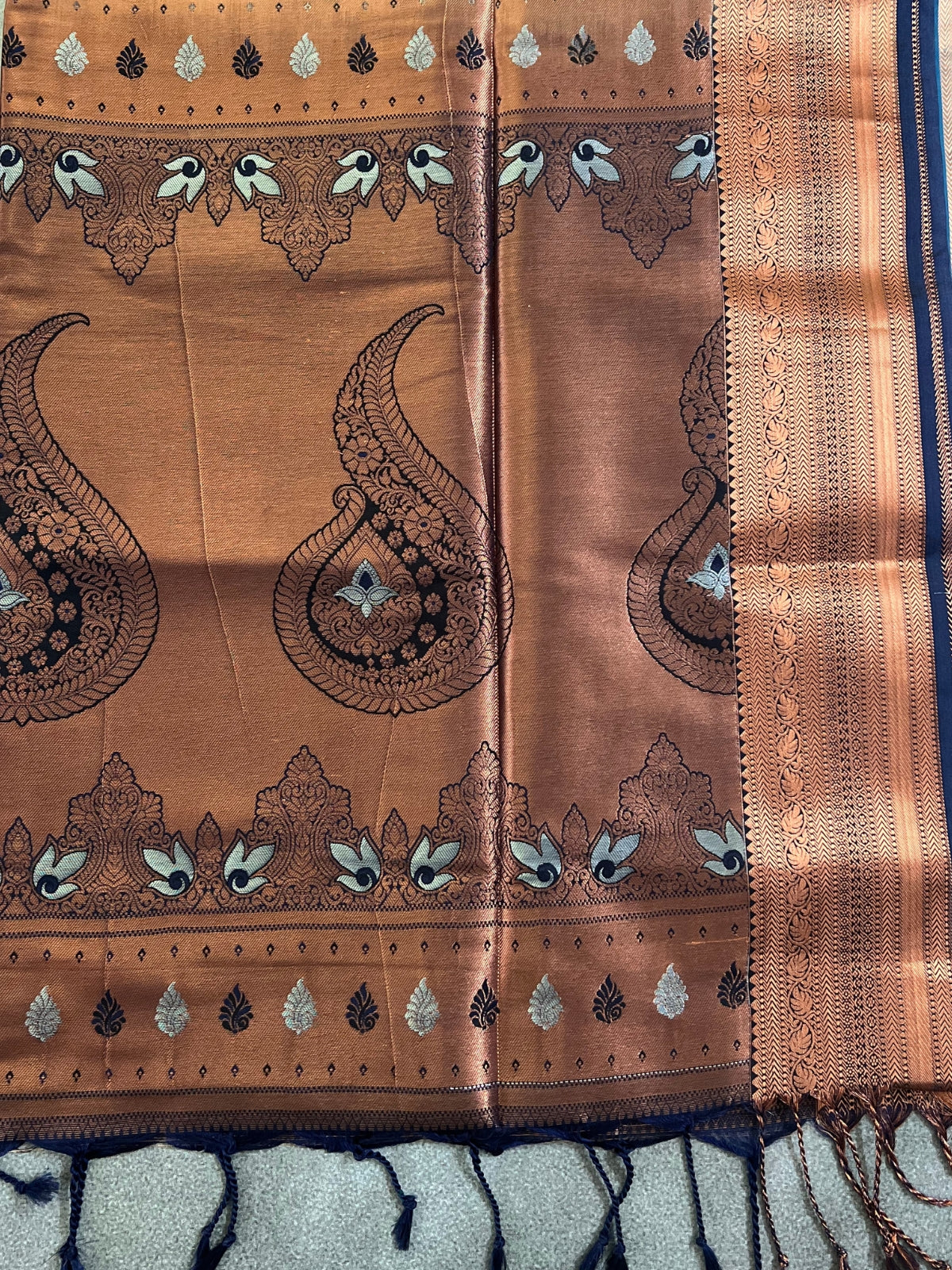 Sea Blue Yellow Semi Soft Silk Saree