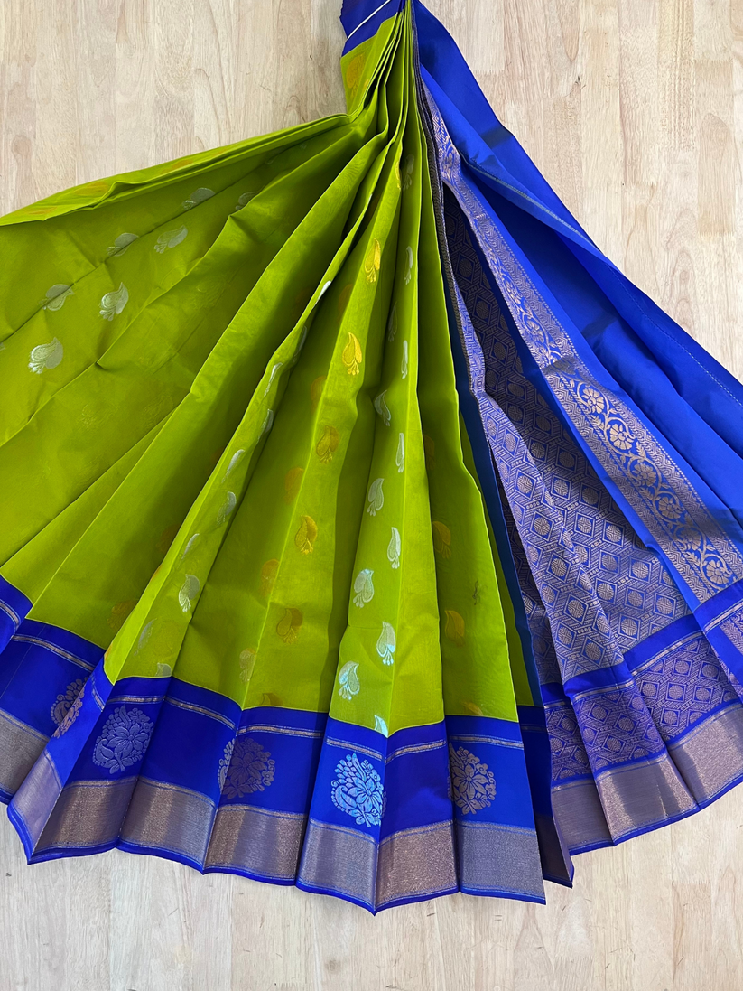 Green Semi Silk Cotton Saree – Ma Thulir