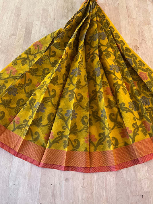 Yellow Semi Silk Cotton Saree