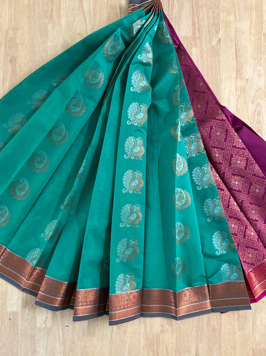 Green Semi Silk Cotton Saree