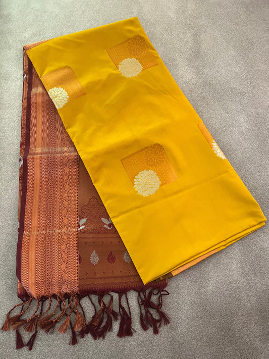 Mustard Yellow Semi Soft Silk Saree