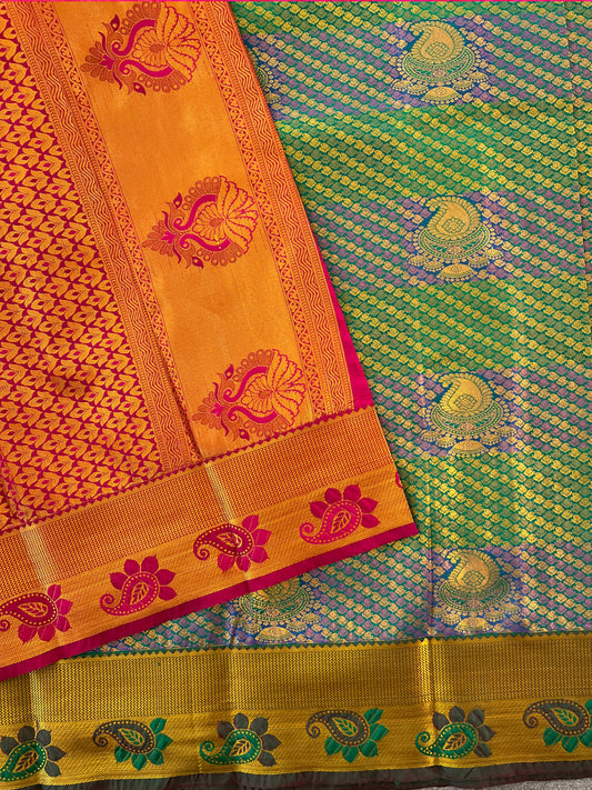 Dark Green Semi Silk Saree
