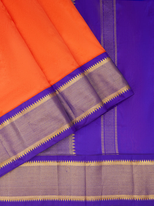Kanagambaram with Violet 9 Yards Kanchivaram Silk Saree