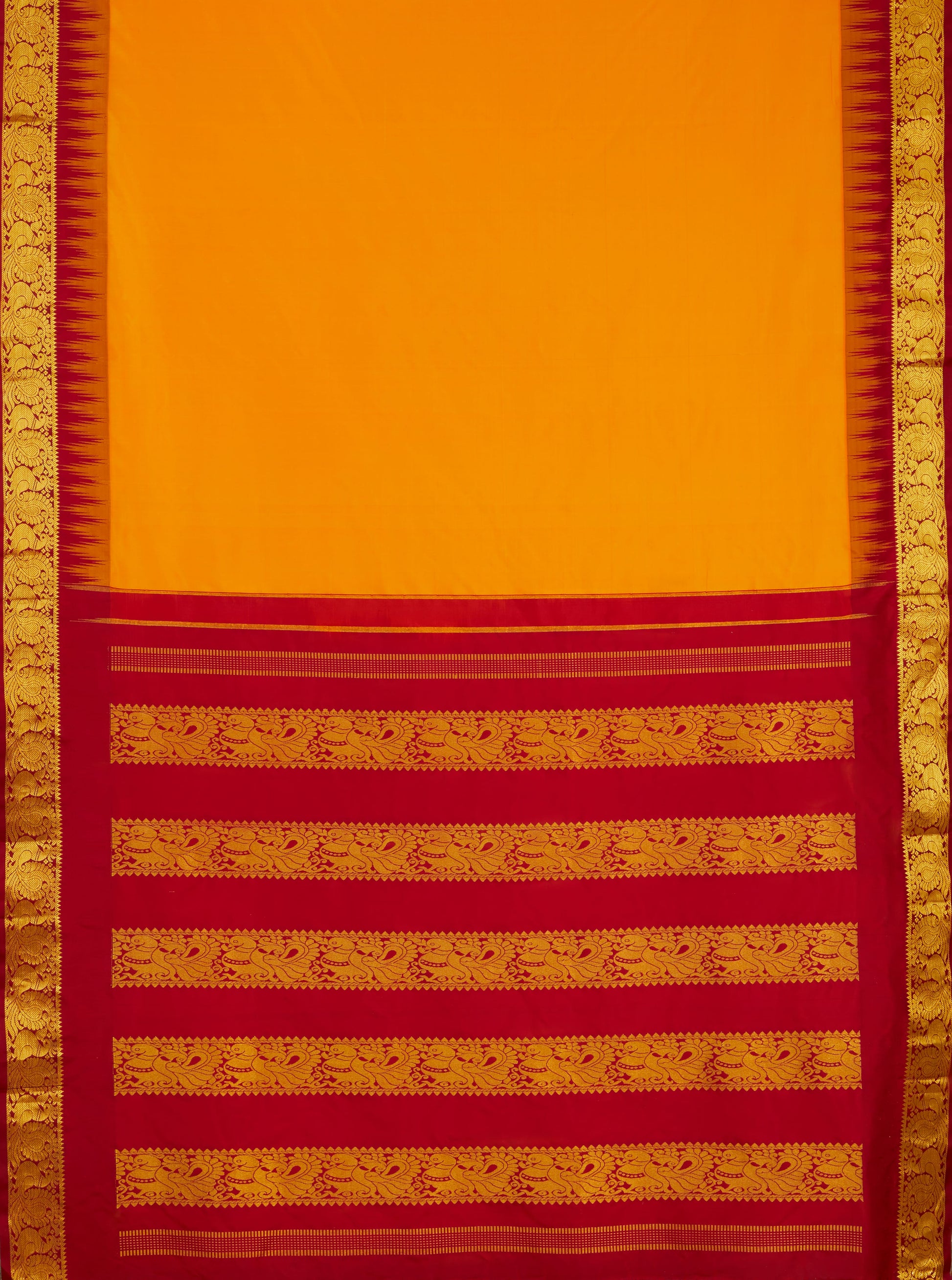 Mambalam Orange with Maroon 9 Yards Kanchivaram Silk Saree – Ma Thulir
